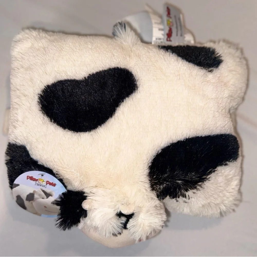 Pillow Pets NWT Plush Cow Pillow Soft Kids Accessory - Black & White